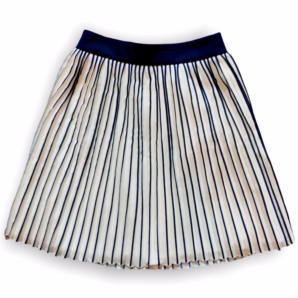 NWT J. Crew Sunburst Pleated Knee Length Skirt, Navy & Ivory, Size 0